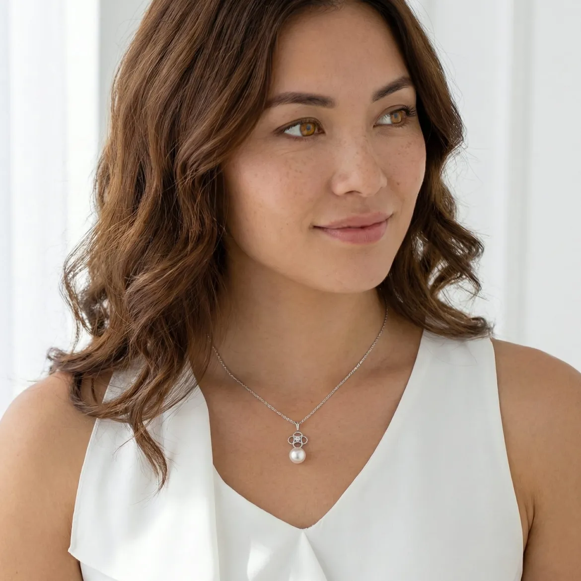 Akoya Pearl & Diamond Lacy Pendant