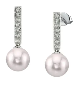 Akoya Pearl Dangling Diamond Earrings- Choose Your Pearl Color