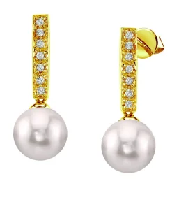 Akoya Pearl Dangling Diamond Earrings- Choose Your Pearl Color