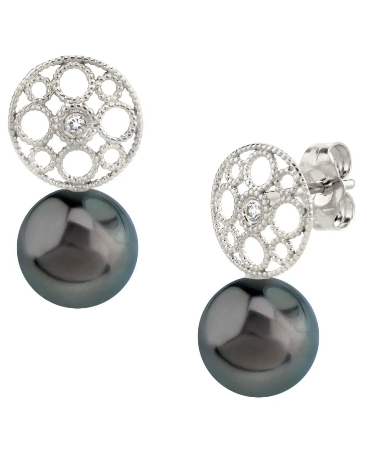 Back Tahitian Pearl & Diamond Faye Drop Earrings