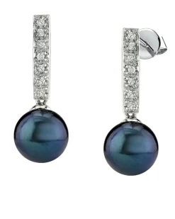 Black Akoya Pearl Dangling Diamond Earrings