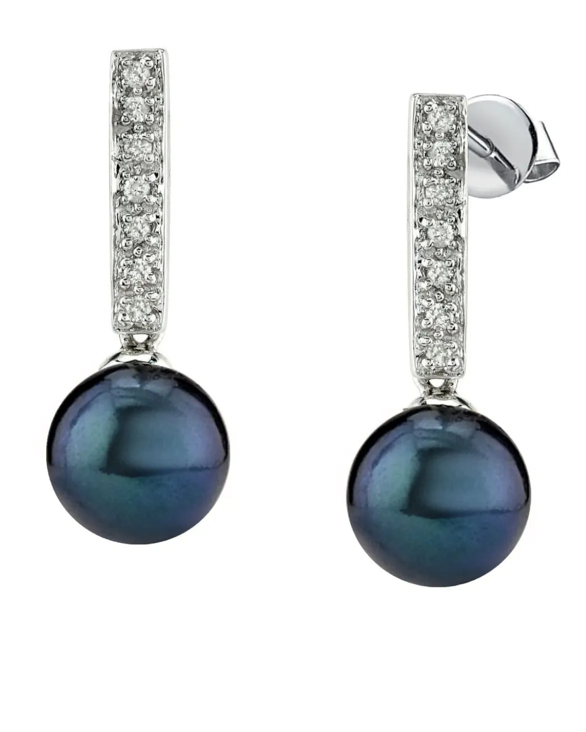Black Akoya Pearl Dangling Diamond Earrings