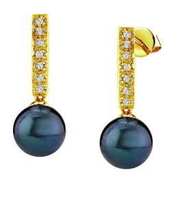 Black Akoya Pearl Dangling Diamond Earrings
