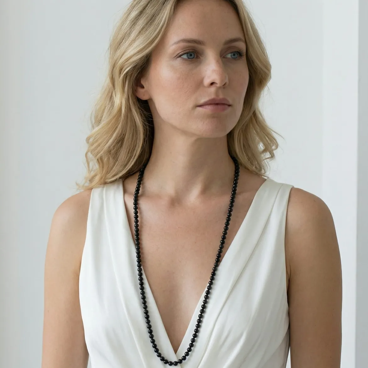 Black Japanese Akoya Pearl Opera Length Necklace - Choose Pearl Size