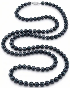 Black Japanese Akoya Pearl Opera Length Necklace - Choose Pearl Size