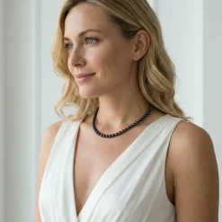 Black Japanese Akoya Pearl Necklace, 5.5-6.0mm - AAA Quality