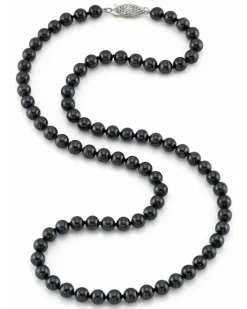 Black Japanese Akoya Pearl Necklace, 5.5-6.0mm - AAA Quality