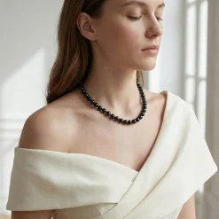 Black Japanese Akoya Pearl Necklace, 6.5-7.0mm - AAA Quality