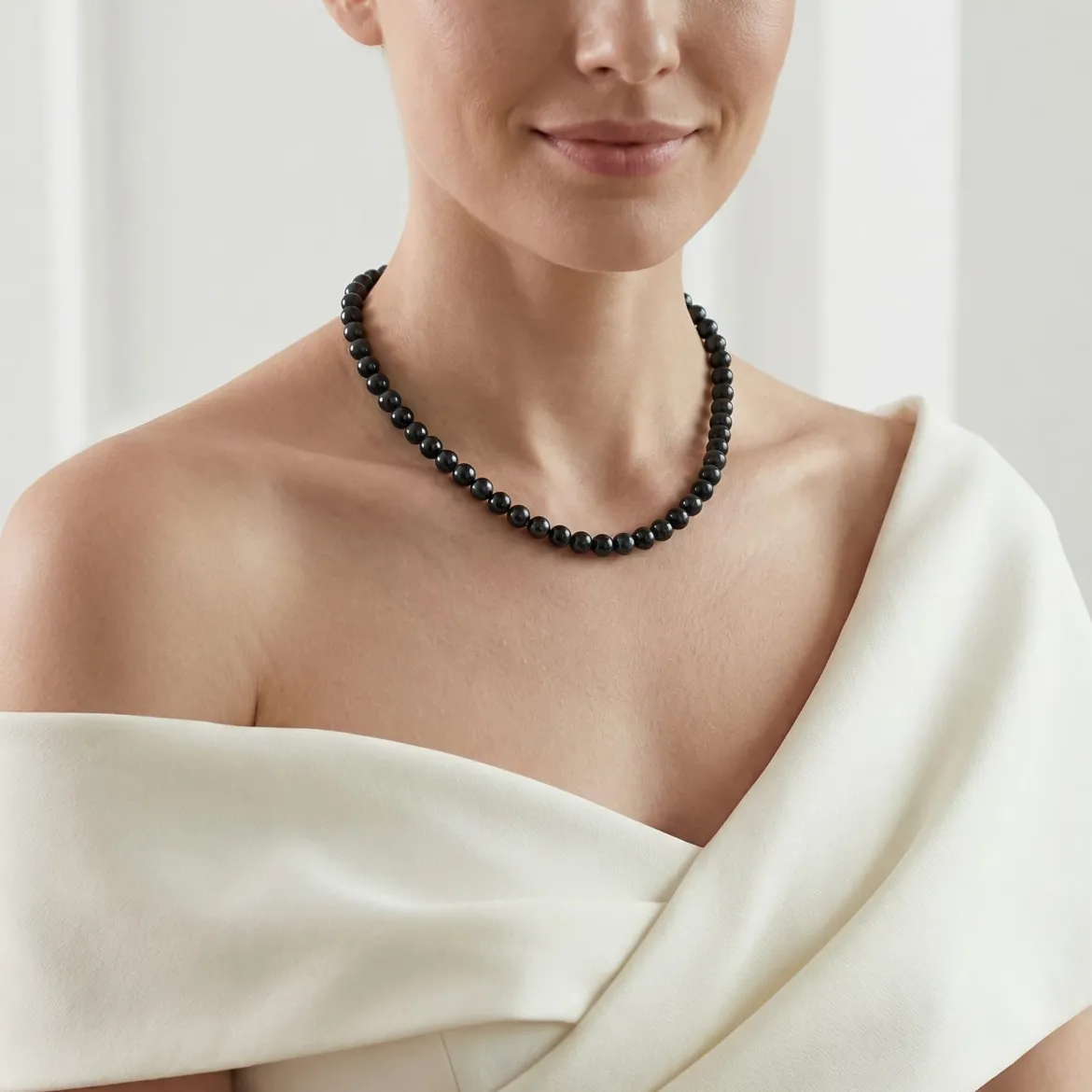 Black Japanese Akoya Pearl Necklace, 6.5-7.0mm - AAA Quality
