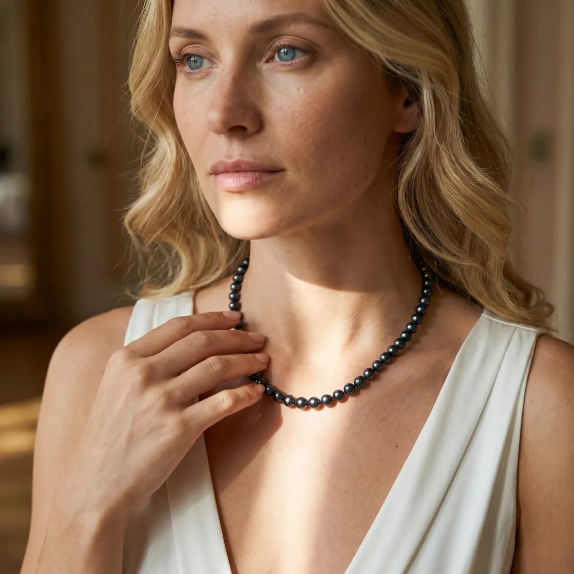 Black Japanese Akoya Pearl Necklace, 7.0-7.5mm - AAA Quality