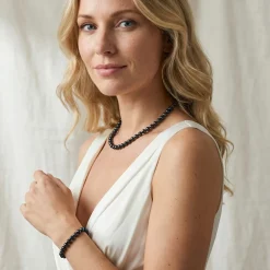 Black Japanese Akoya Pearl Necklace, 7.0-7.5mm - AAA Quality