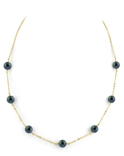 Black Japanese Akoya Pearl Tin Cup Necklace
