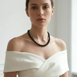 Black Japanese Akoya Pearl Necklace, 8.0-8.5mm - AA+ Quality