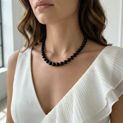 Black Japanese Akoya Pearl Necklace, 8.5-9.0mm - AA+ Quality