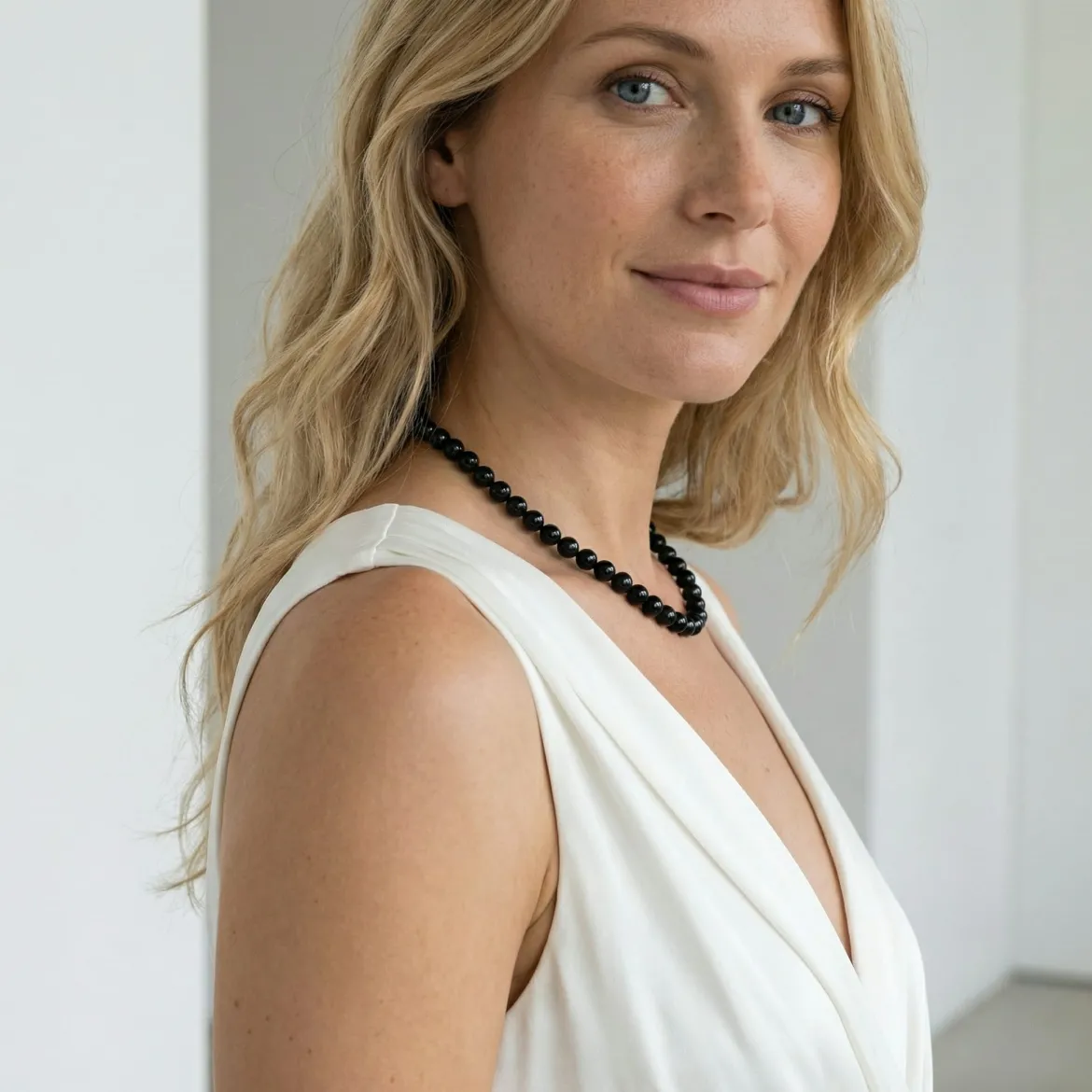 Black Japanese Akoya Pearl Necklace, 7.5-8.0mm - AA+ Quality
