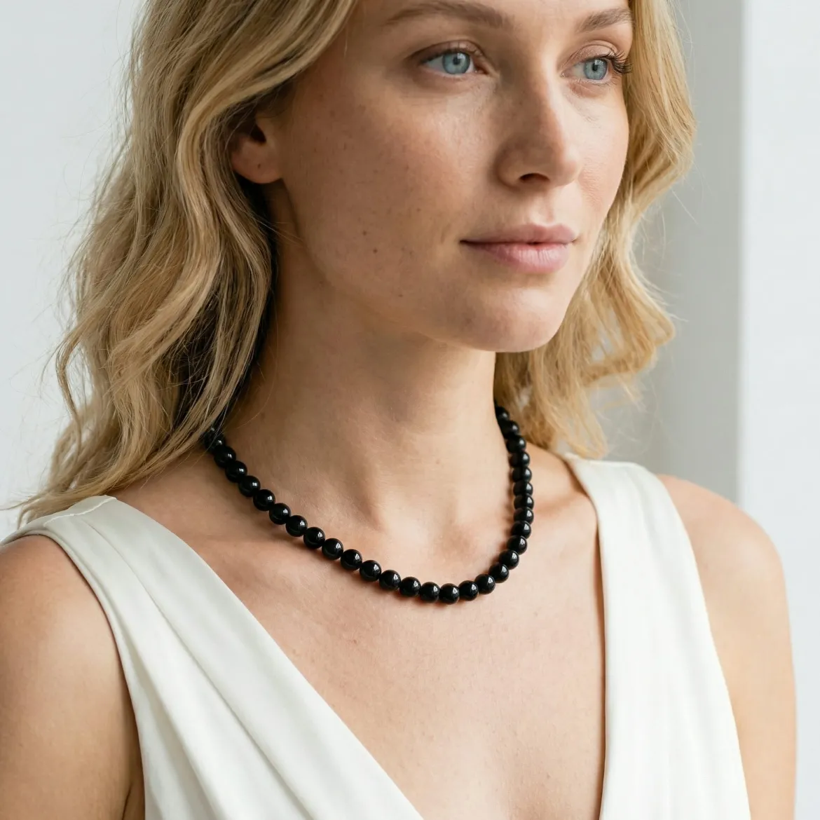 Black Japanese Akoya Pearl Necklace, 7.5-8.0mm - AA+ Quality