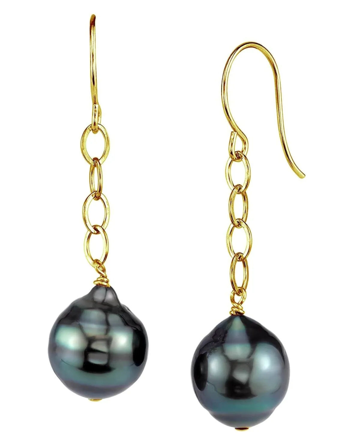 Black Tahitian Baroque Pearl Tin Cup Dangle Earrings
