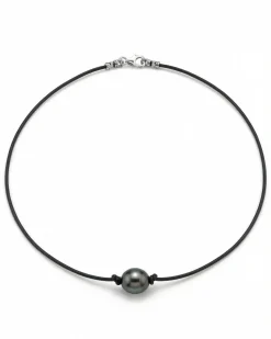 Black Tahitian Baroque Pearl on Leather Necklace