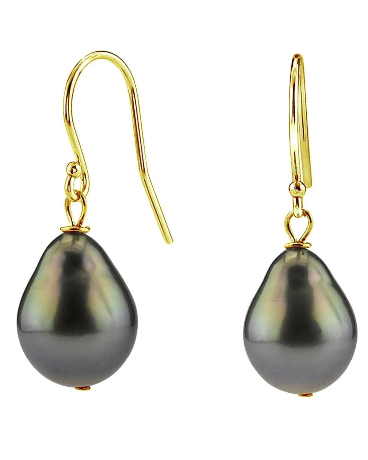 Black Tahitian Drop-Shape Pearl Shepherd Hook Dangle Earrings