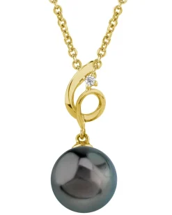 Black Tahitian Pearl & Diamond Pirouette Pendant