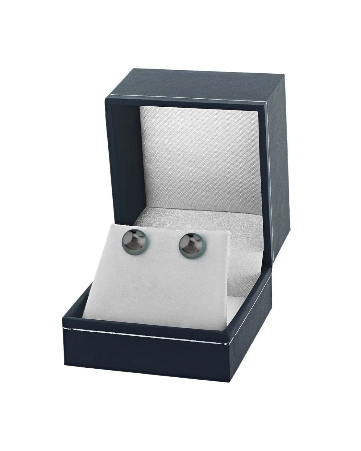 Black Tahitian Pearl Stud Earrings - Silver Overtone