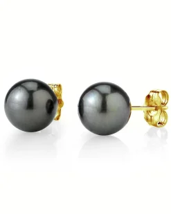 Black Tahitian Pearl Stud Earrings, 9.0-10.0mm