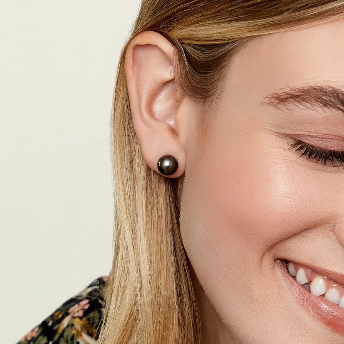 Black Tahitian Pearl Stud Earrings, 9.0-10.0mm