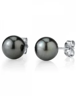 Black Tahitian Pearl Stud Earrings, 10.0-11.0mm