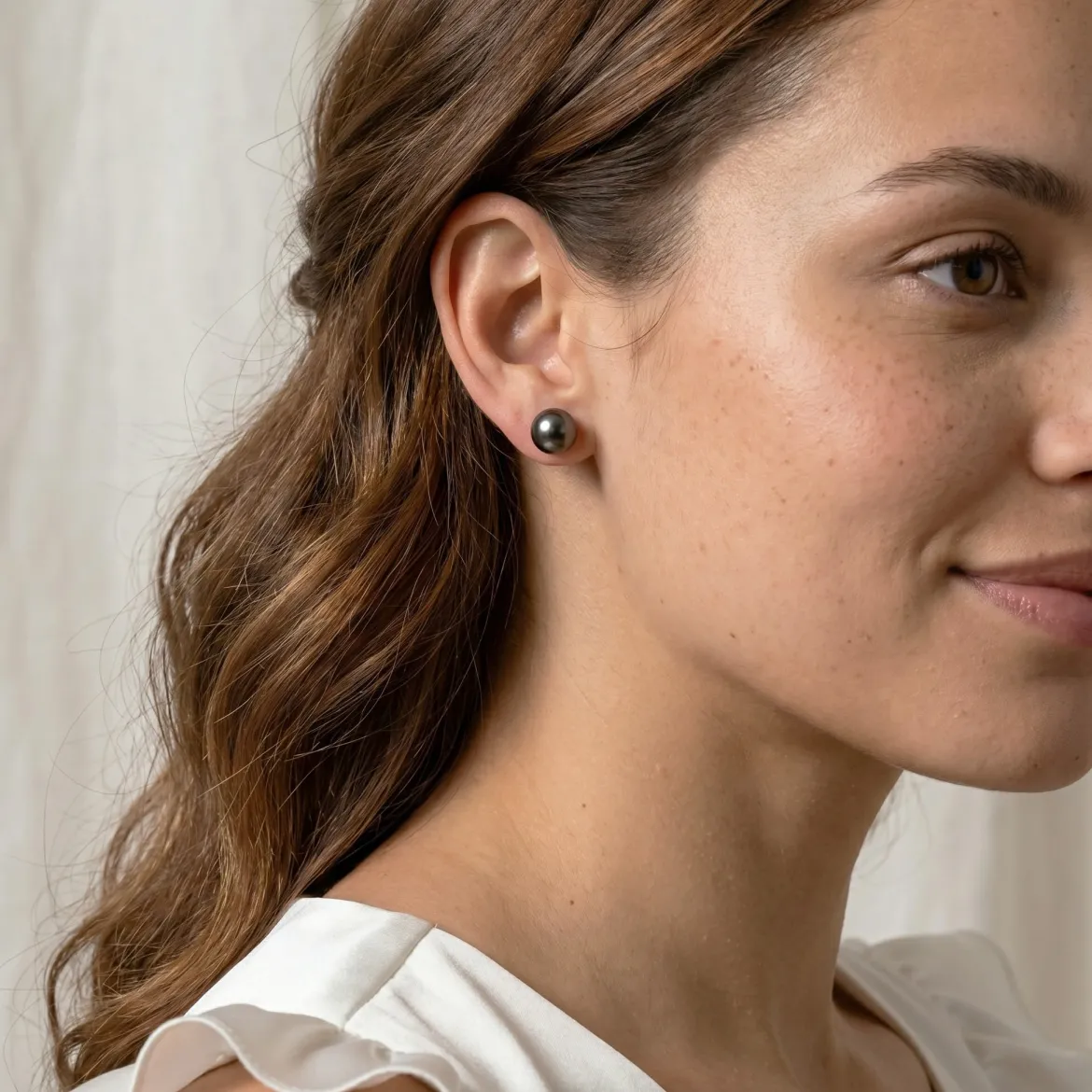 Black Tahitian Pearl Stud Earrings, 10.0-11.0mm