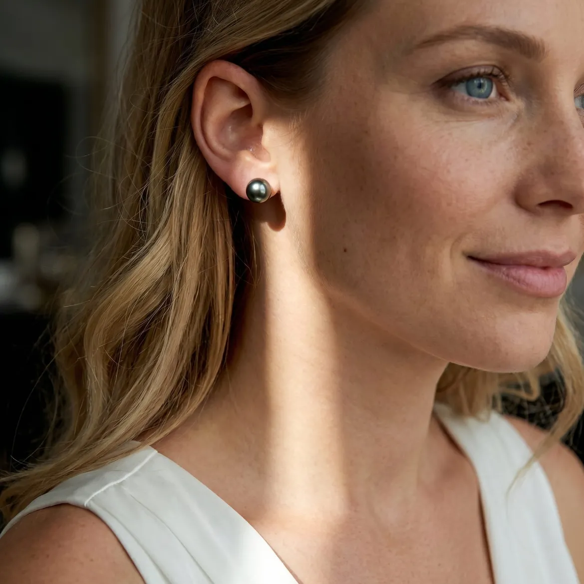 Black Tahitian Pearl Stud Earrings, 11.0-12.0mm