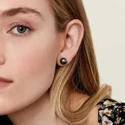 Black Tahitian Pearl Stud Earrings, 8.0-9.0mm