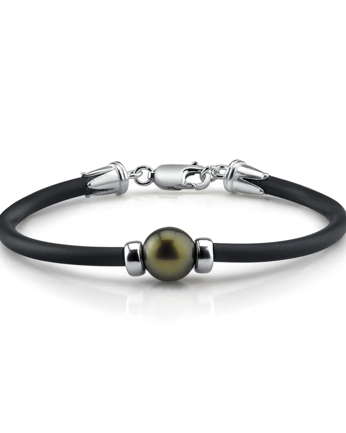 Black Tahitian Round Pearl on Rubber Poe Rava Bracelet