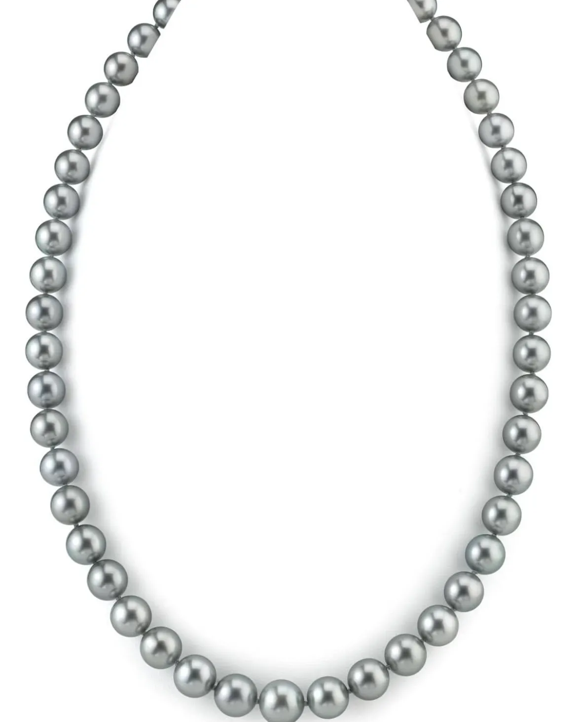 Bright Silver Tahitian True Round Pearl Necklace, 8.0-10.0mm - AAAA Quality