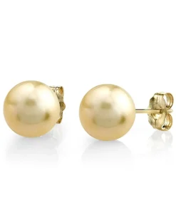Champagne Golden South Sea Pearl Stud Earrings - AAA Quality