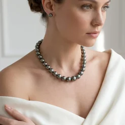 Dark Round Tahitian Pearl Necklace, 12.0-14.0mm - AAA Quality