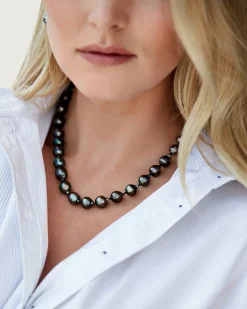 Dark Tahitian Circled Baroque Pearl Necklace, 8.0-10.0mm - AA+ Quality