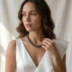 Dark Tahitian True Round Pearl Necklace, 12.0-14.0mm - AAAA Quality