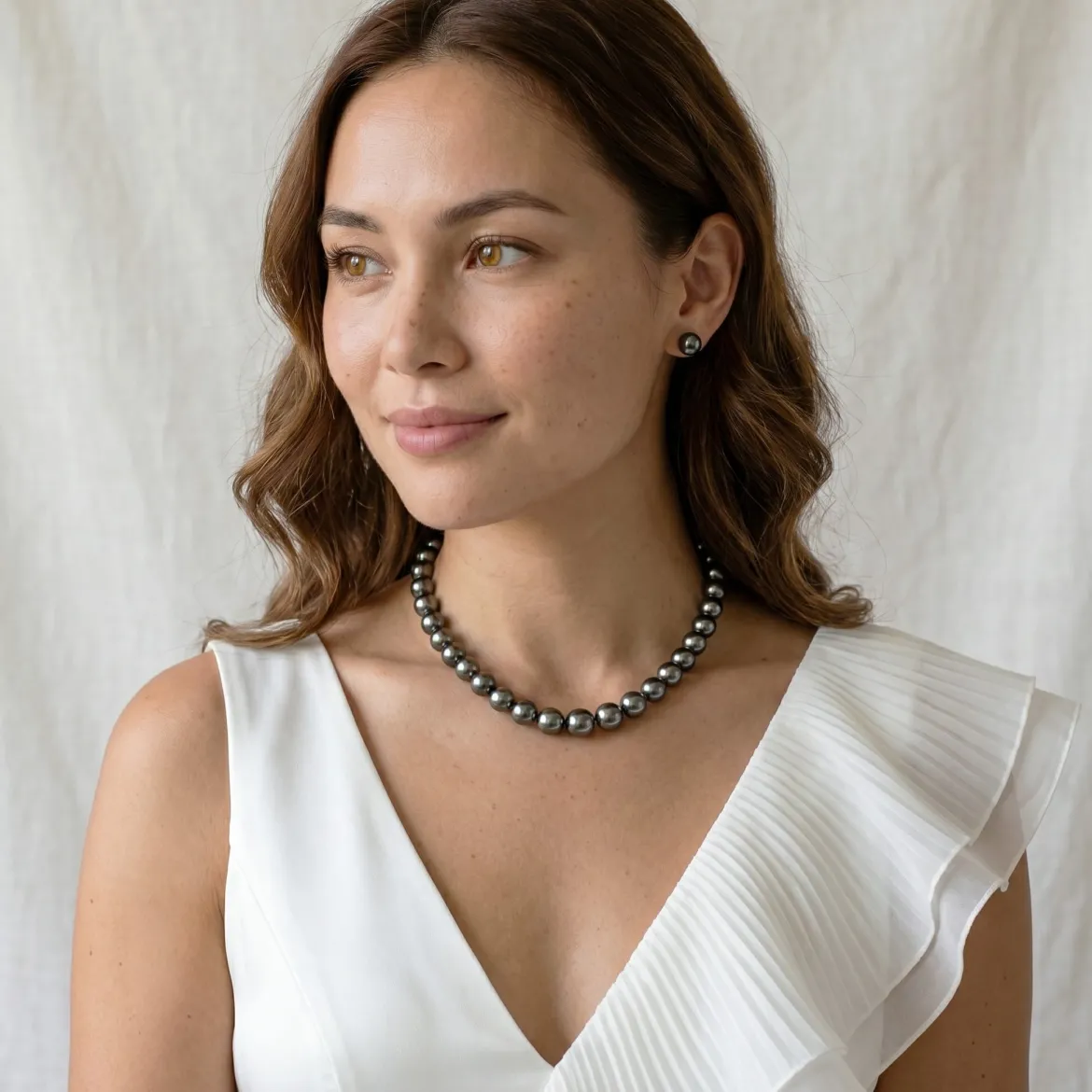 Dark Tahitian True Round Pearl Necklace, 12.0-14.0mm - AAAA Quality