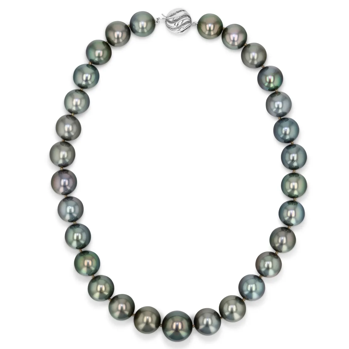 Dark Tahitian True Round Pearl Necklace, 12.0-14.0mm - AAAA Quality