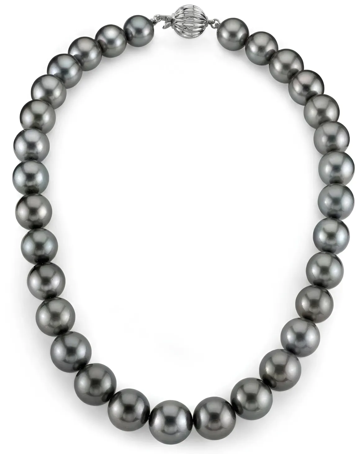 Dark Tahitian True Round Pearl Necklace, 13.0-15.0mm - AAA Quality