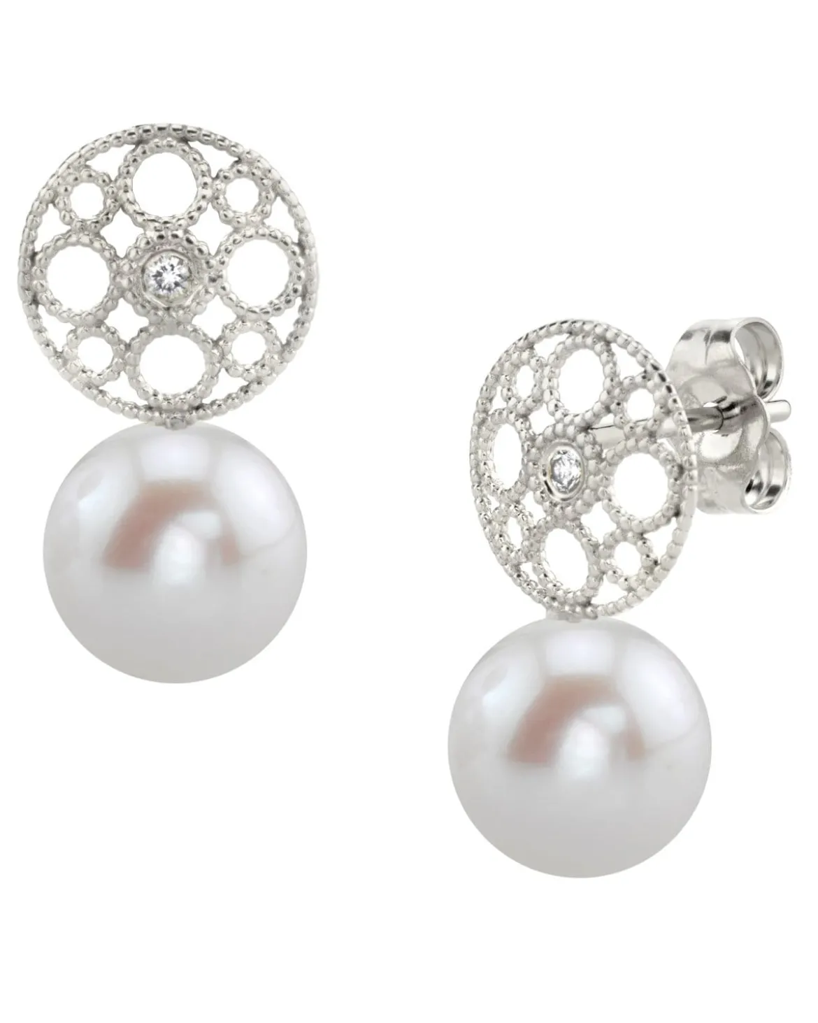 Freshwater Pearl & Diamond Faye Drop Earrings
