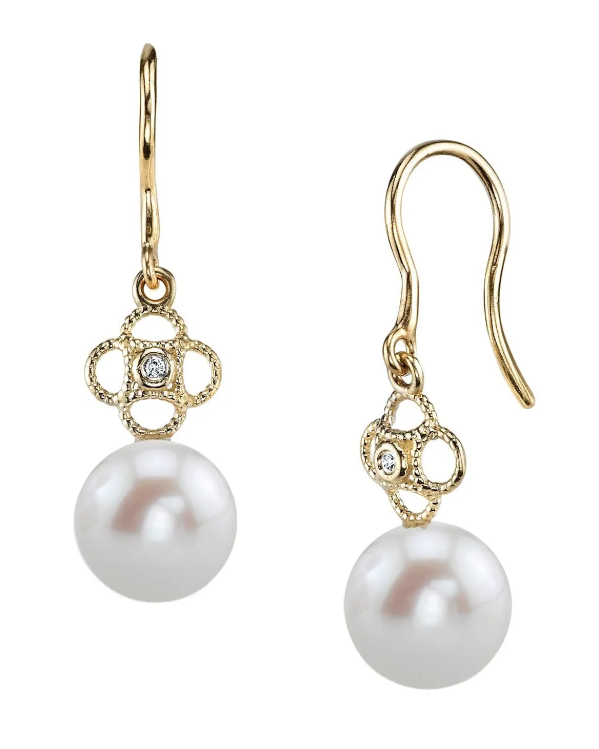 Freshwater Pearl & Diamond Lacy Earrings