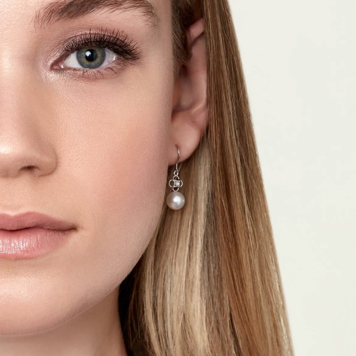Freshwater Pearl & Diamond Lacy Earrings