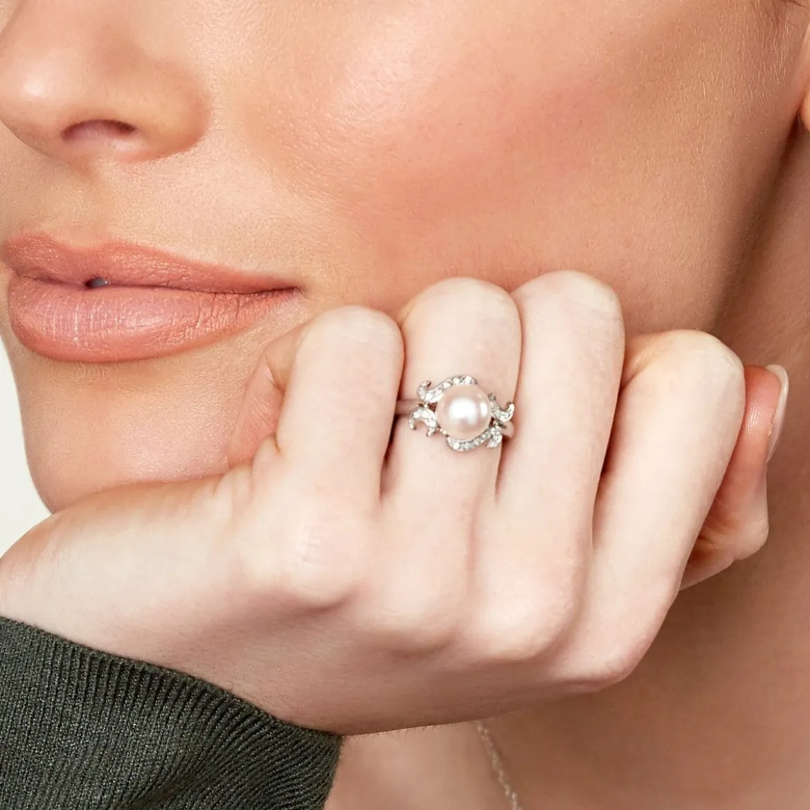 Freshwater Pearl & Diamond Crown Jewel Ring