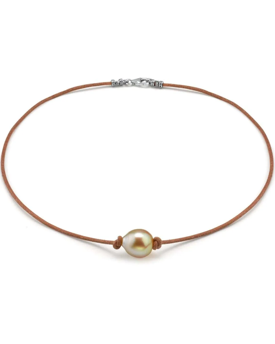 Golden South Sea Baroque Pearl on Leather Necklace