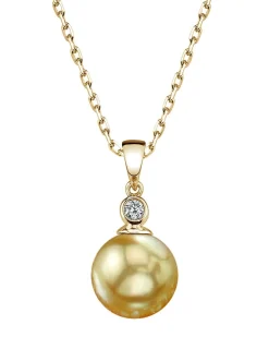 Golden South Sea Pearl & Diamond Bezel Pendant