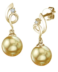 Golden South Sea Pearl & Diamond Pirouette Earrings