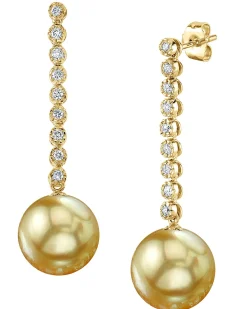 Golden South Sea Pearl & Diamond Bellatrix Dangle Earrings