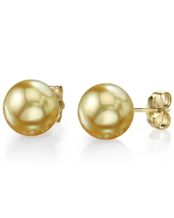 Golden South Sea Round Pearl Stud Earrings, 11.0-12.0mm