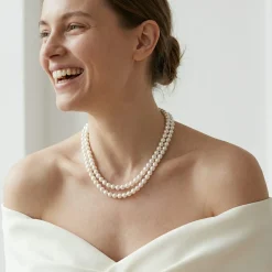 Hanadama Akoya White Pearl Double Strand Necklace